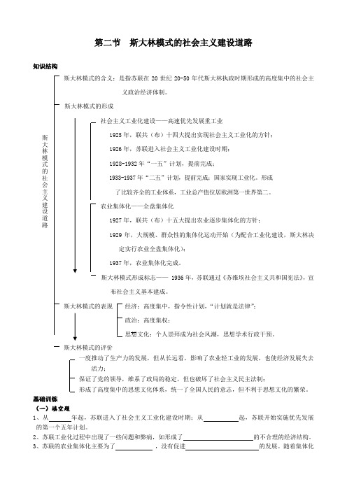 高中历史斯大林模式的社会主义建设道路教案2人民版 必修2