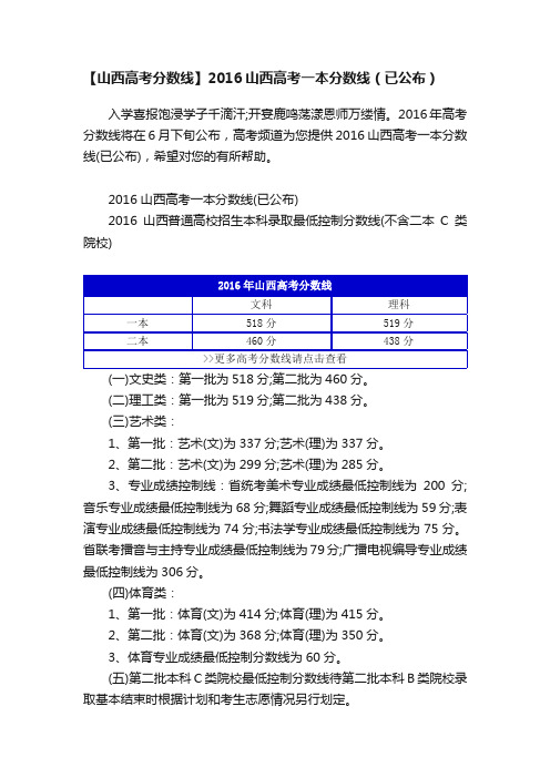 【山西高考分数线】2016山西高考一本分数线（已公布）