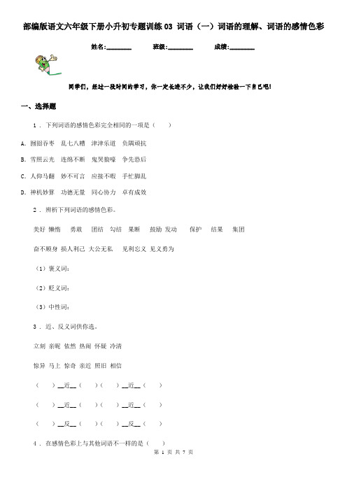 部编版语文六年级下册小升初专题训练03 词语(一)词语的理解、词语的感情色彩