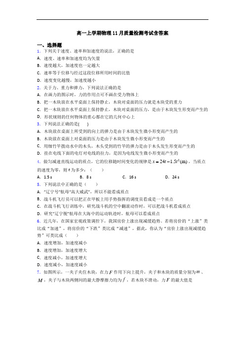 高一上学期物理11月质量检测考试含答案