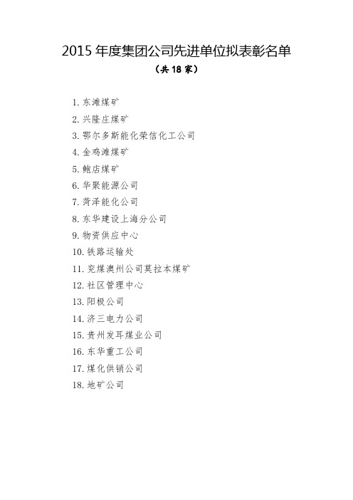 集团公司2015年先进表彰名单