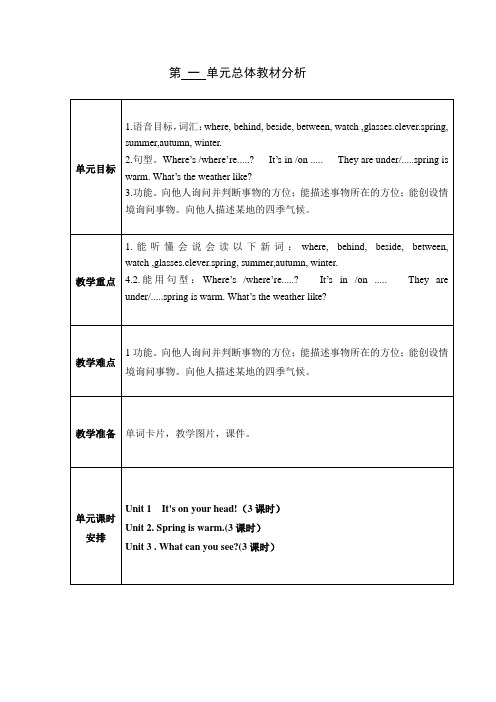 湘少版四年级英语下册教案