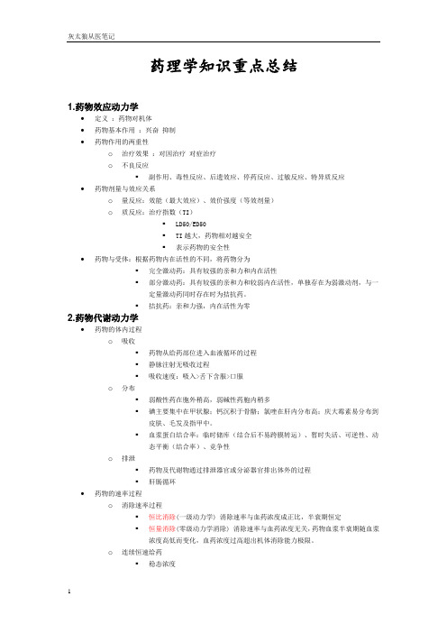 药理学重点知识精简总结