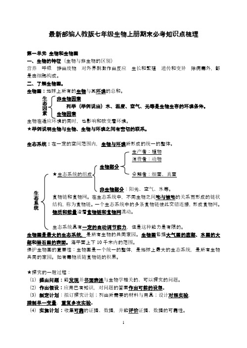 最新部编人教版七年级生物上册期末必考知识点梳理