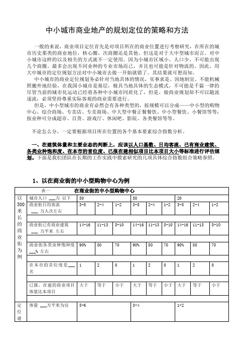 中小城市商业地产的规划定位的策略和方法