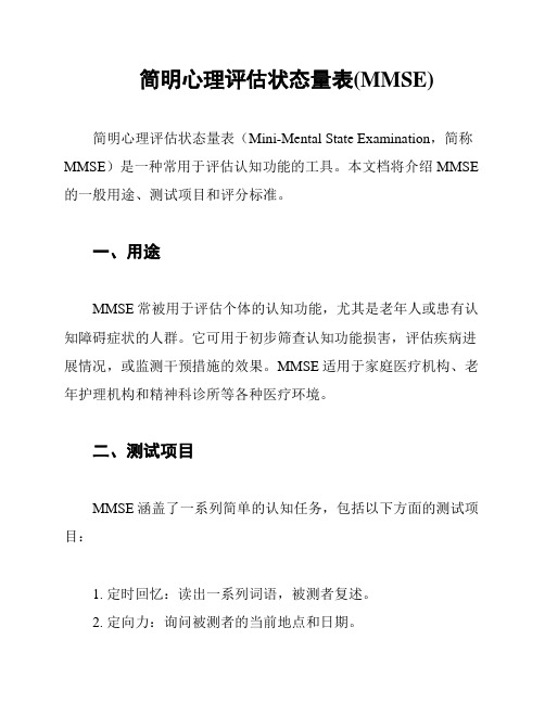 简明心理评估状态量表(MMSE)