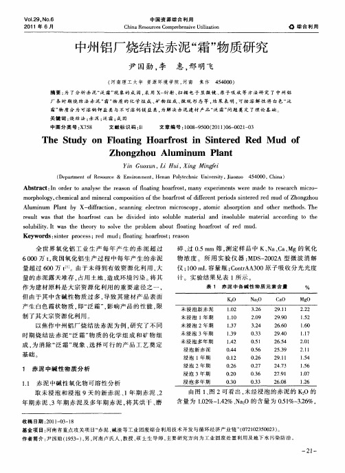 中州铝厂烧结法赤泥“霜”物质研究