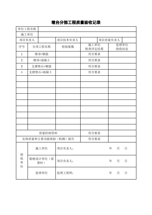 墩台分部质量验收记录表