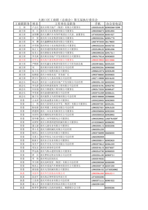 重庆企业名录大渡口五届执委会