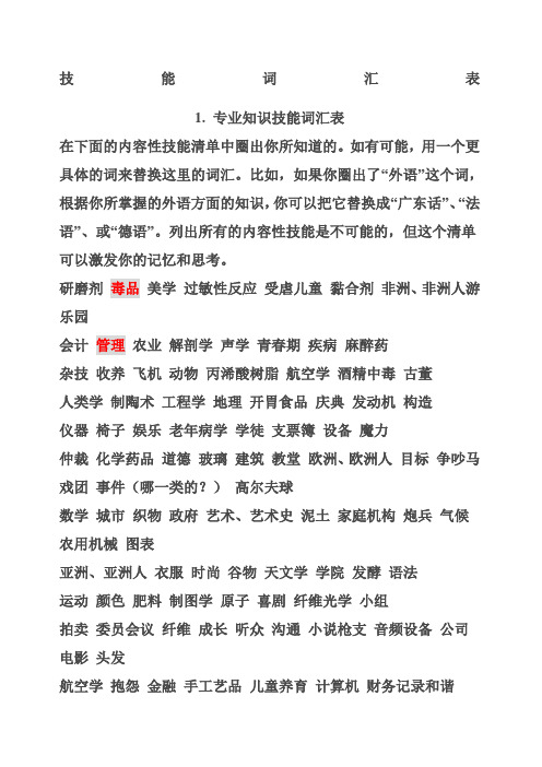 技能词汇表价值观可迁移技能如何发现自己的优势