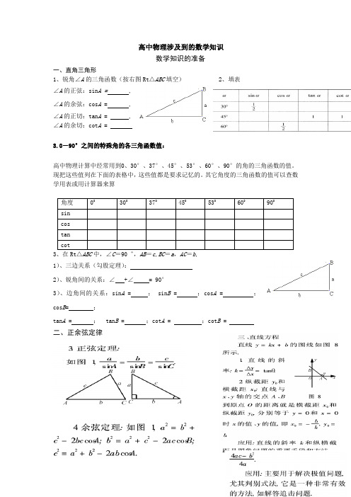 高中物理涉及到的数学知识