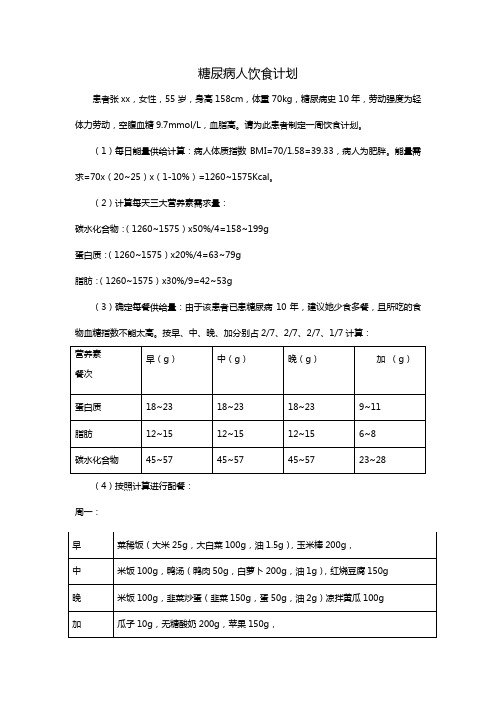 糖尿病病人一周饮食计划