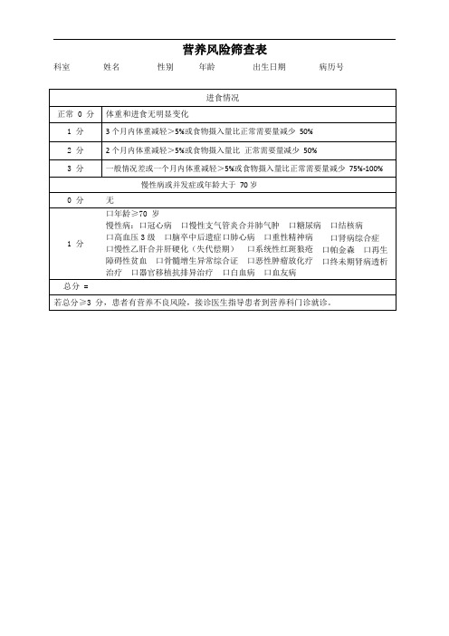 营养风险筛查表