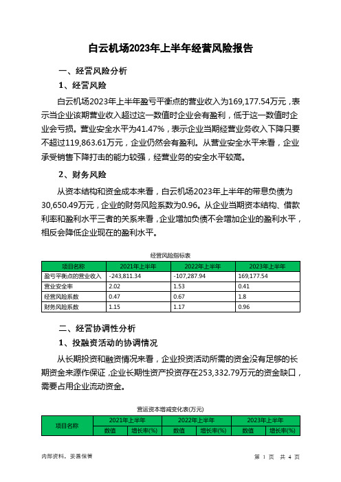 600004白云机场2023年上半年经营风险报告