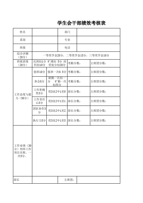 学生会干部绩效考核表