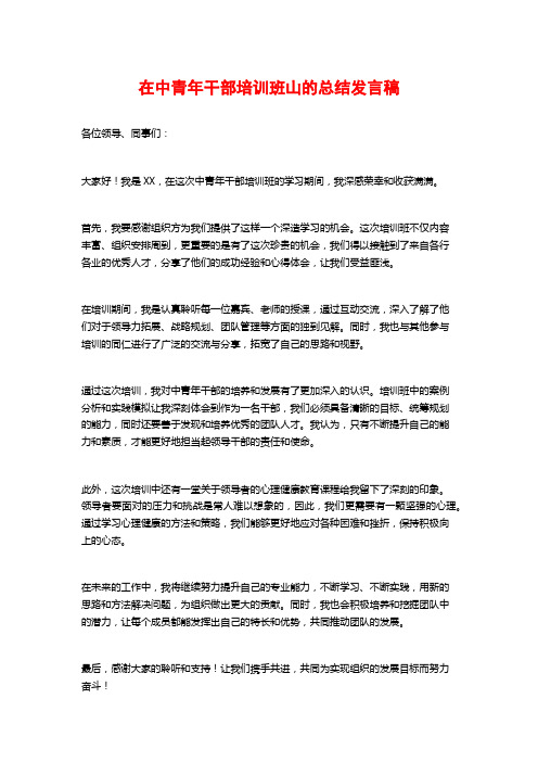 在中青年干部培训班山的总结发言稿