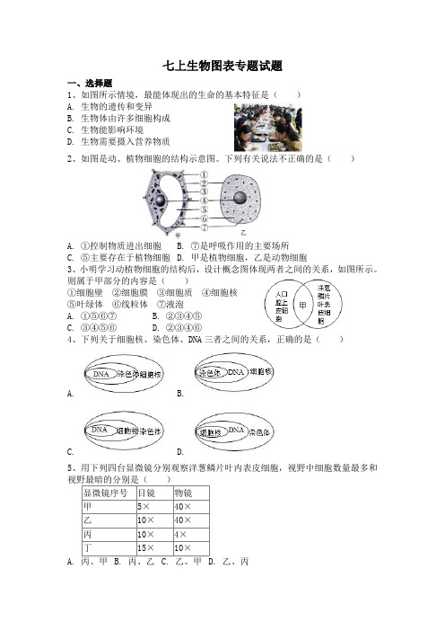 2020届中考生物一轮复习----人教版七上生物图表专题试题包含答案