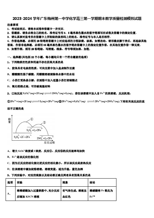 2023-2024学年广东梅州第一中学化学高三第一学期期末教学质量检测模拟试题含解析