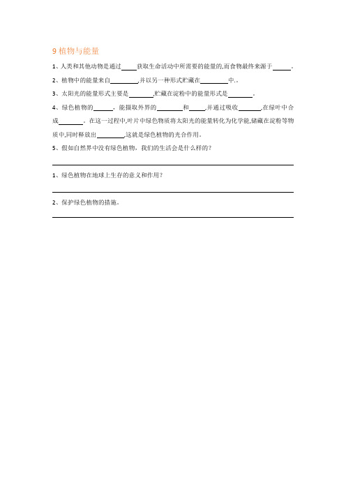 冀教版六年级上册 9植物与能量