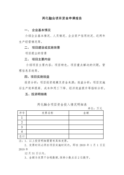 两化融合项目资金申请报告