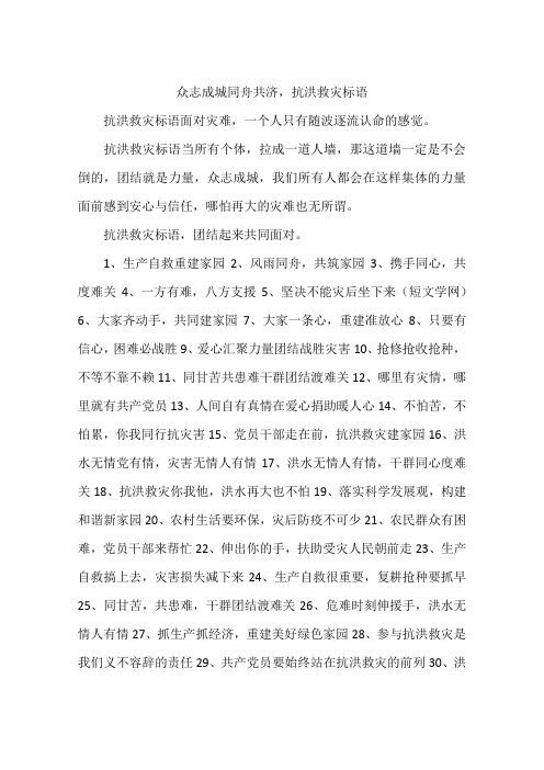 众志成城同舟共济,抗洪救灾标语