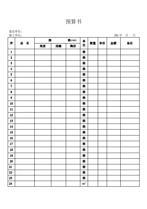 预算表格格式