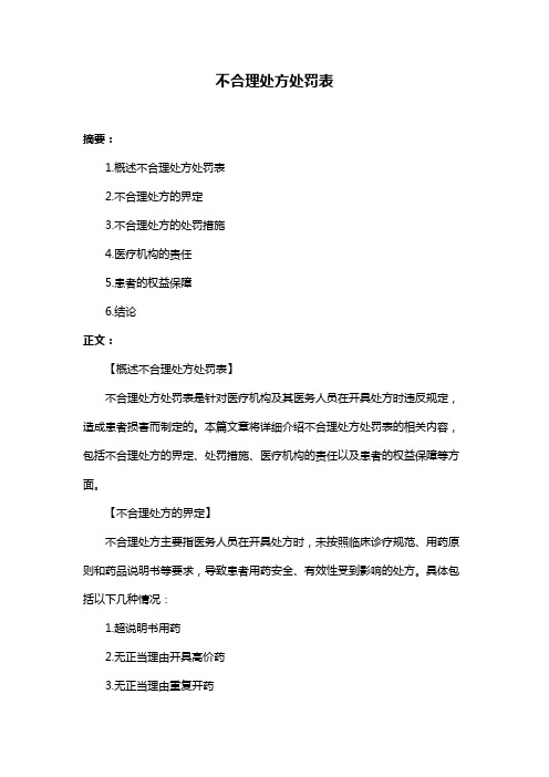 不合理处方处罚表