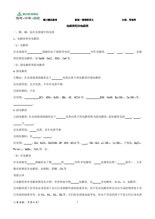 人教版必修一电解质和非电解质(第八讲)