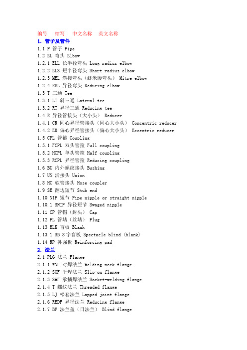 管道管件等等英文缩写