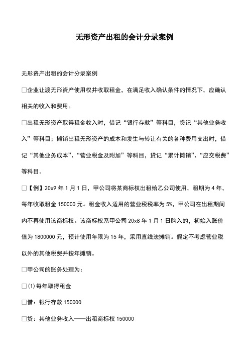 会计实务：无形资产出租的会计分录案例