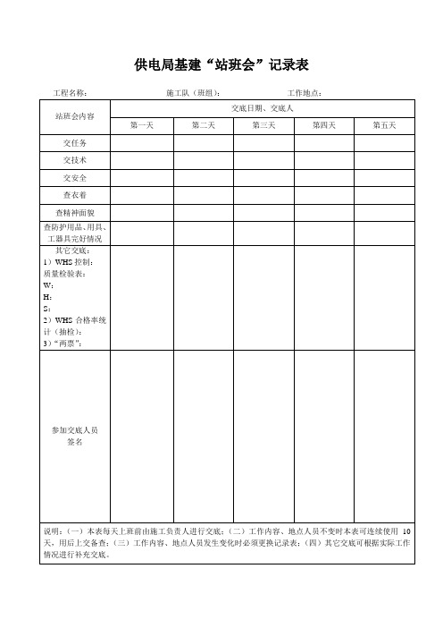 站班会表格内容等