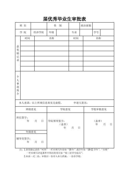 届优秀毕业生审批表