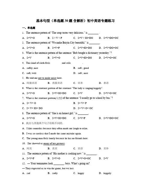 基本句型(单选题 30题 含解析)初中英语专题练习 (2)