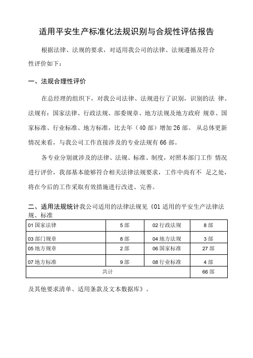 企业适用安全生产标准化法规识别与合规性评估报告