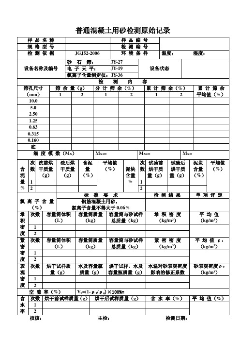 砂中氯离子含量测定表、