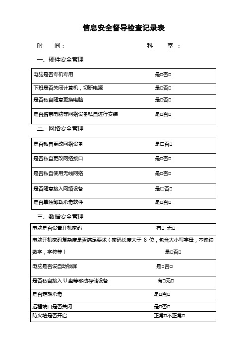 信息安全督导检查记录表