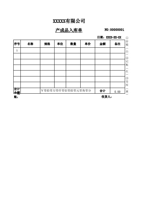 产成品入库单模板三联