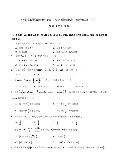 北京东城区示范校2010—2011学年度高三综合练习文(有答案)