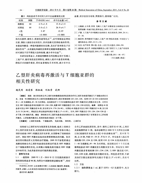 乙型肝炎病毒再激活与T细胞亚群的相关性研究