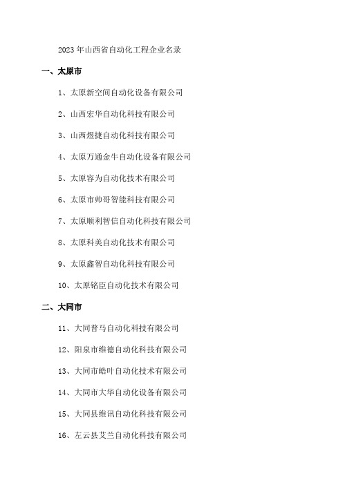 2024年山西省自动化工程企业名录1610家