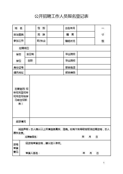 公开招聘工作人员报名登记表