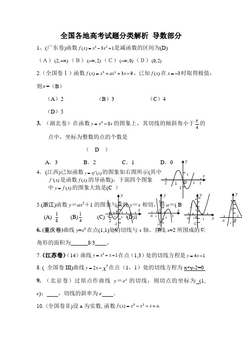 全国各地高考试题分类解析导数部分