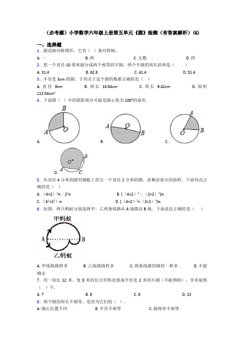 (必考题)小学数学六年级上册第五单元《圆》检测(有答案解析)(6)