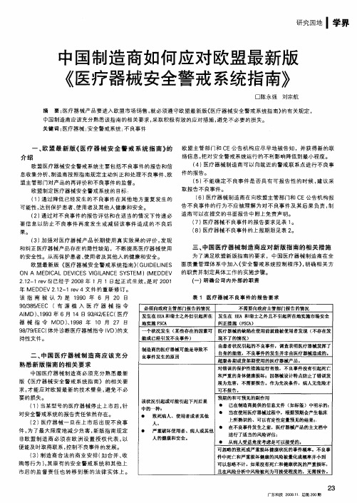 中国制造商如何应对欧盟最新版《医疗器械安全警戒系统指南》