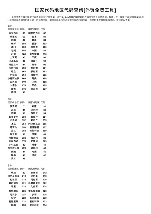 国家代码地区代码查询[外贸免费工具]