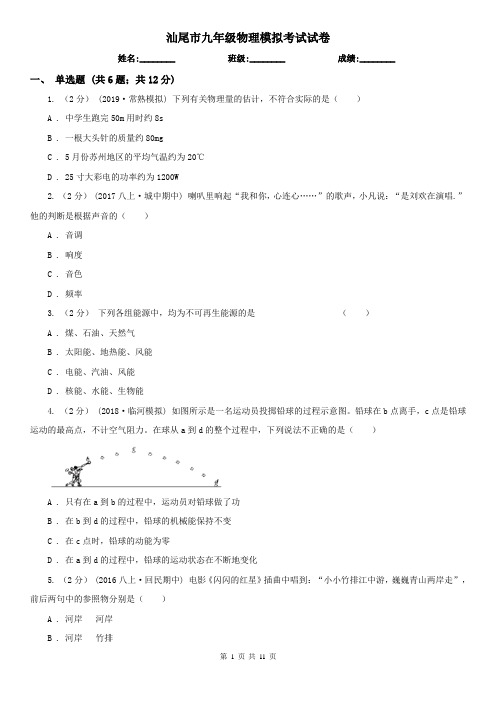 汕尾市九年级物理模拟考试试卷