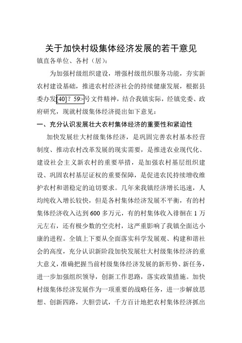 关于加快村级集体经济发展的若干意见