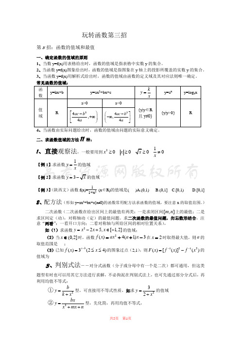 玩转函数第3招--函数的值域与最值