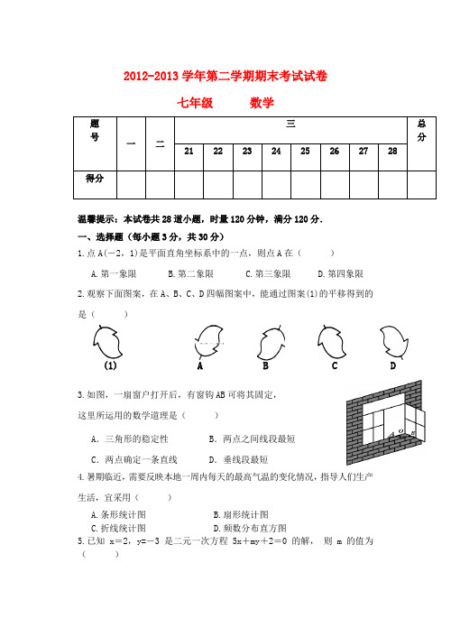 (试题)甘肃省陇西县文峰初中2012-2013学年七年级数学第二学期期末试卷