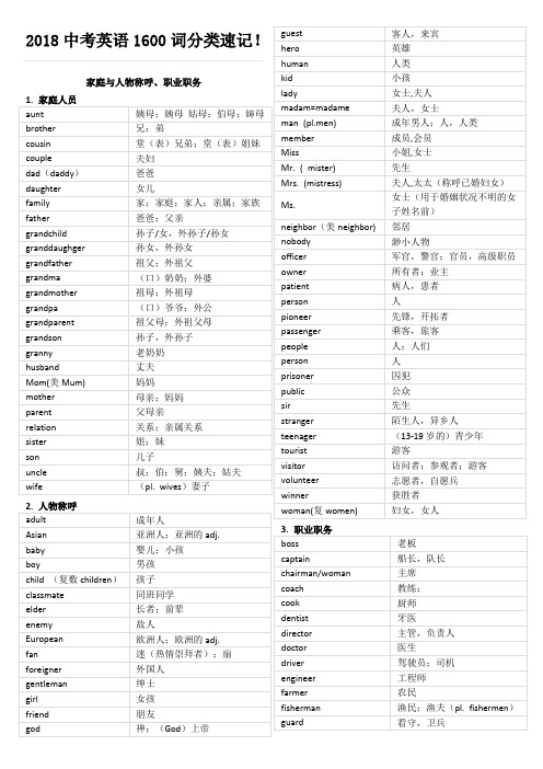 中考英语1600词分类速记